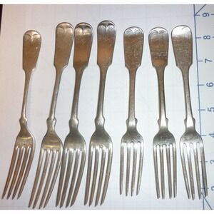 7 Antique Rogers Bros & Hamilton Silverplate Dinner Fork